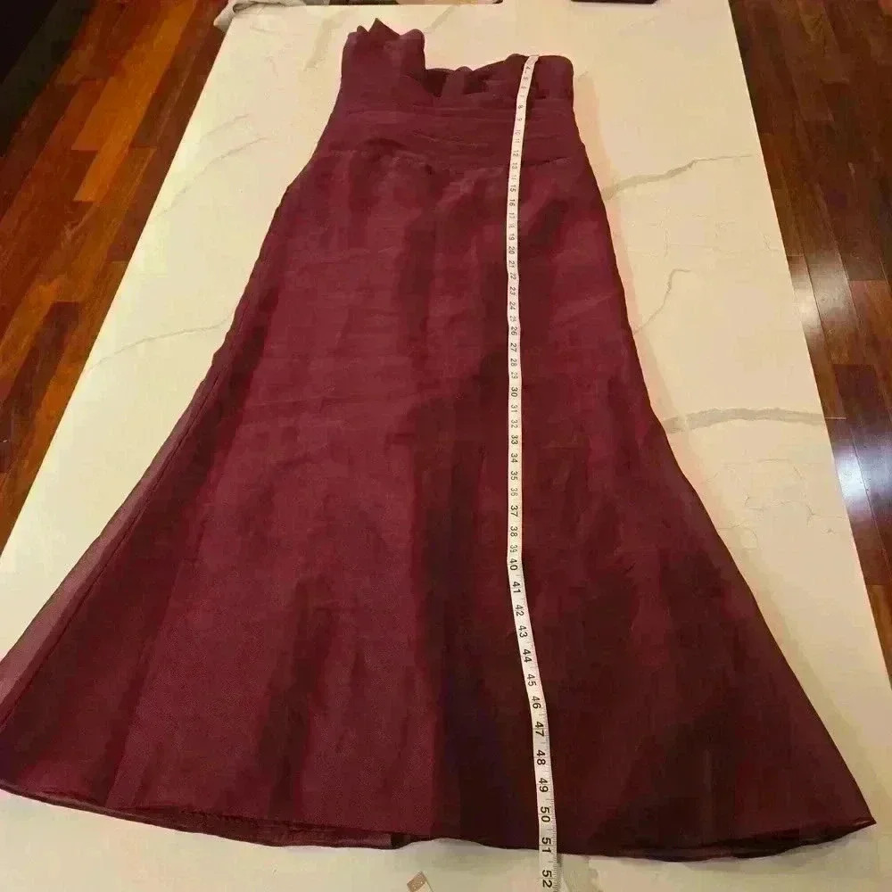Alvina Valenta Womens Strapless Layered Chiffon Formal Gown Burgundy Size 16 - Picture 5 of 11